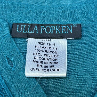 ⭐️⭐️⭐️ Ulla Popken Womens Teal Blouse Crochet 12/14 Boho Pleats Fall Top