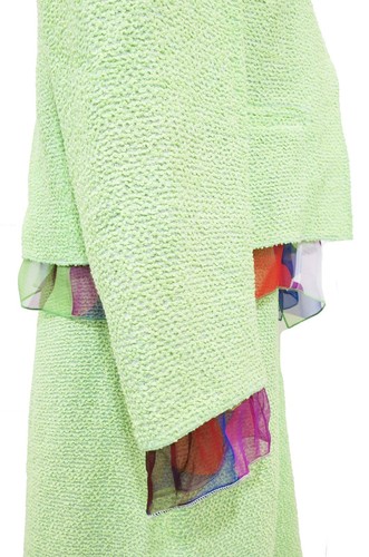 CHANEL Vintage 2000 Spring Lime Green Print Chiffon Trim Skirt Jacket Set 38 40 - Picture 8 of 18