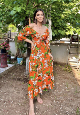 ZARA NWT SS22 WOMAN MULTICOLORED CUT OUT PRINTED REF 2492/070 ORANGE