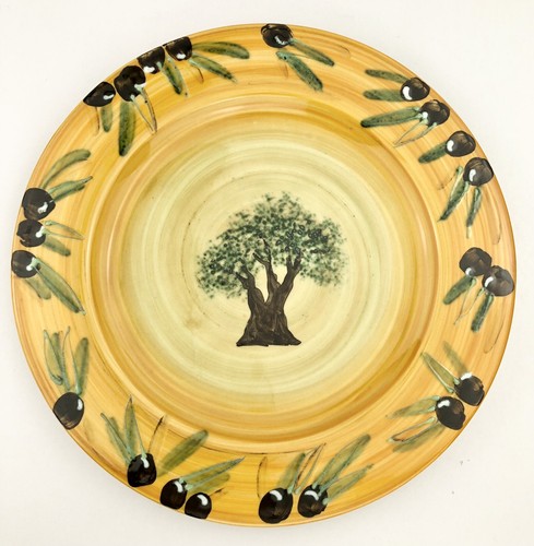 Atelier du Sage France Signed OLIVE TREE Dinner Plates (6) Hand Painted Yellow - Picture 2 of 12