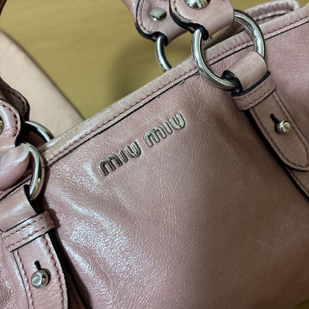 MIU MIU RN0685 Vitello Shine Pink 2Way Handbag Shoulder Bag w