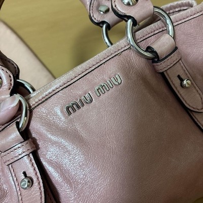 MIU MIU RN0685 Vitello Shine Pink 2Way Handbag Shoulder Bag w