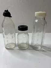 Lot Of 3 Vintage Pyrex Evenflo Glass Baby Bottle 8 oz & 4 oz