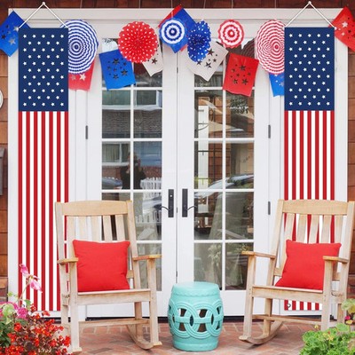 4th of July Decorations Outdoor - Hanging American Flag Banners Stars and Stripe