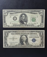 1 & 5 dollar united states of America 1936 & 1950