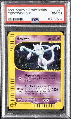 2002 POKEMON EXPEDITION #20 MEWTWO-HOLO PSA 8