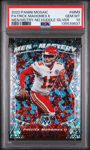 2020 PANINI MOSAIC MEN OF MASTERY NO HUDDLE SILVER PATRICK MAHOMES II PSA 10