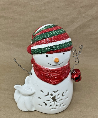 Hallmark  Christmas SNOWMAN Votive Tea Light Candle Holder 5'' Ceramic 2000