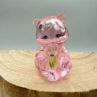 Fenton Pink Art Glass Bear Figurine Hand Painted M Caplinger Signed