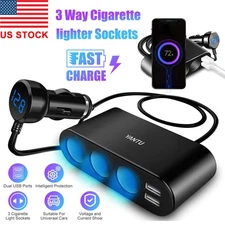 3 Way 12V Car Cigarette Lighter Socket Splitter Dual USB Charger Power Adapter