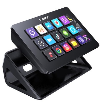 SOOMFON Stream Controller Deck mit 15 anpassbaren LCD Makrotasten, Schwarz 