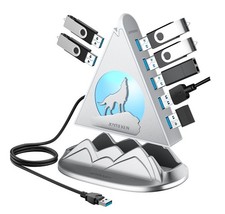 USB Hub 3.0, 7-Port USB Hub with RGB Night Light and Base, Vertical USB a Spl...
