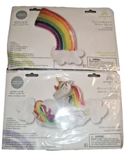 Lot of 2 GIANT Rainbow Unicorn  29in x 49in & 45" tall RAINBOW Foil Balloons