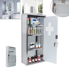 Medizinschrank aus Edelstahl 4 F&auml;cher Abschlie&szlig;bar Arzneischrank mit Glast&uuml;r T&uuml;r