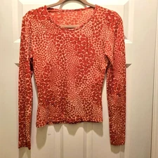Vintage Y2K Top M Italy Heart Printed Long Sleeve Red Stretchy Tee Tshirt Round
