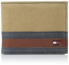 Tommy Hilfiger Men's Canvas Leather Credit Card Id Bifold Wallet Khaki