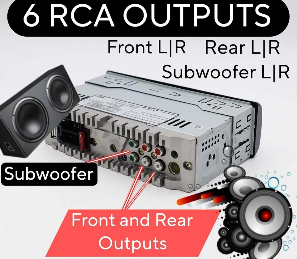 Car Stereo with Bluetooth, Media Player Subwoofer Outputs, Single Din Car Radio - Image 3 of 4