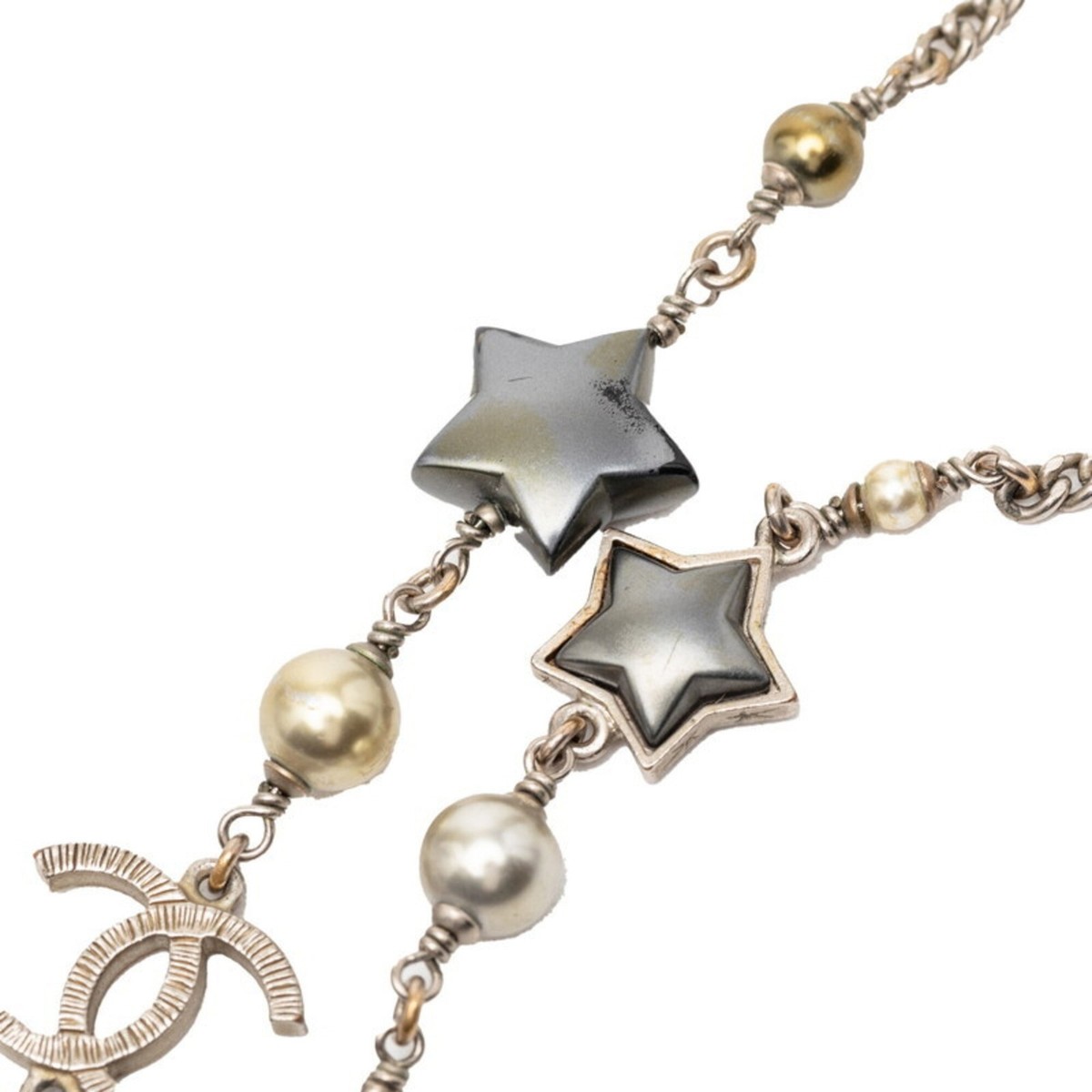 Chanel Coco Mark Star Long Necklace, Silver Metal, Faux  display picture 2