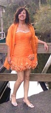 Hannah S Cocktail Pageant Prom Dress Ruched Rhinestone Orange Halter Bustier 6