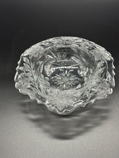 Vtg. Leaded Etched Clear Crystal Footed Compote Bowl Floral Design 7" Diameter