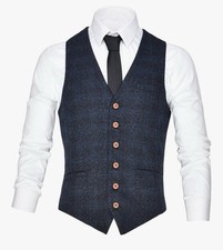 Men's V-Neck Suit Vest Formal/Casual Slim Fit Dress 6 Button Waistcoat Medium 