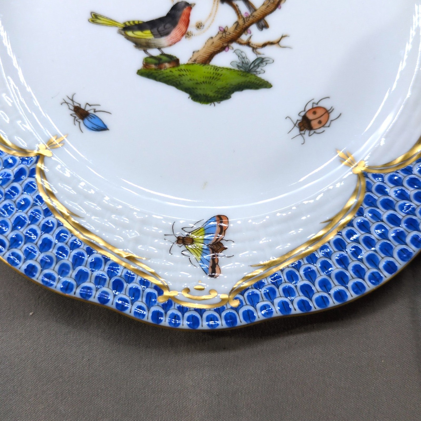 Herend Hand-Painted Blue Rothschild Bird Bread & Butter Plates – Set of 3 (6.5")