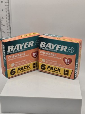 2x Bayer ~ Chewable ~ 81mg Low Dose ~ 6pk Orange 432 Total Tablets  EXP. 06/27