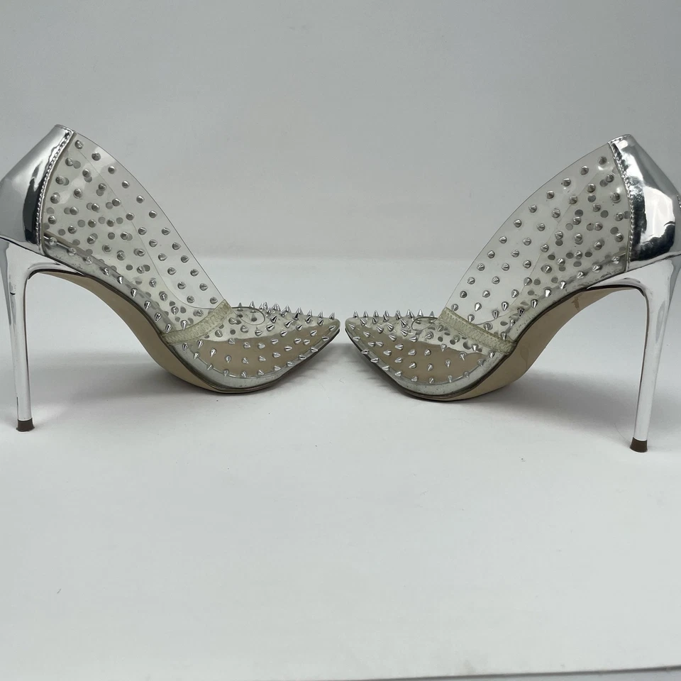 Steve Madden Shoes Wmns 7.5M Clear PVC Silver Vala Spiked Pointed Toe Heels Glam - Image 4 of 4