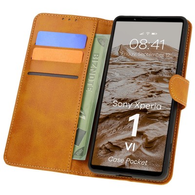 Handyhülle mit Klappe für Sony Xperia 1 VI Bizon Flip Case Cover Tasche Braun