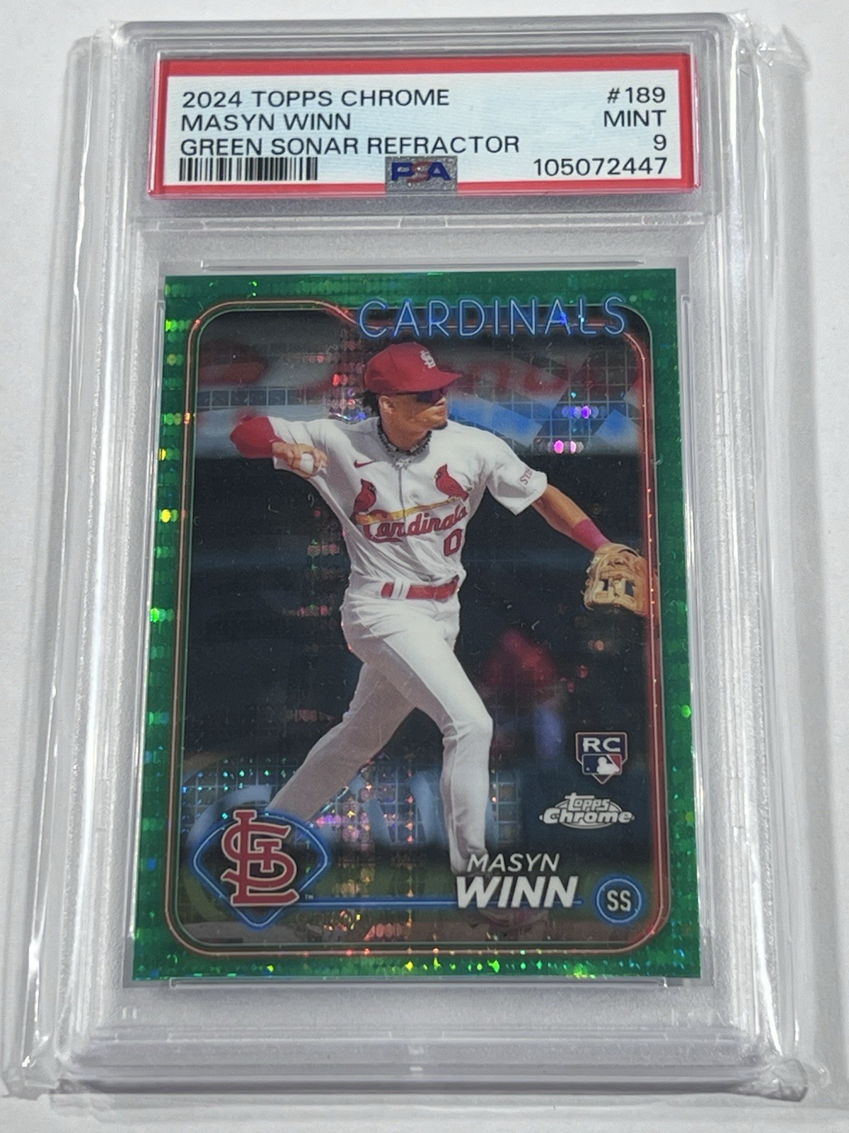 2024 Topps Chrome - Masyn Winn #189 Green Sonar Refractor /99 (RC)