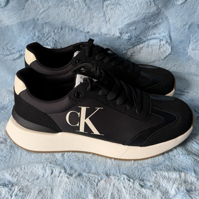 Calvin Klein Jeans CK Logo Low Top Lace Up Black White Men's Athletic Sneakers
