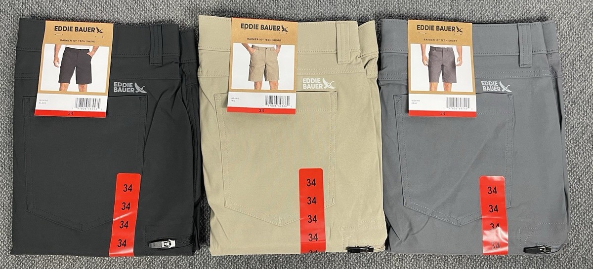Eddie Bauer Men's Lot of 3 Rainier Tech Short Black, Tan & Gray