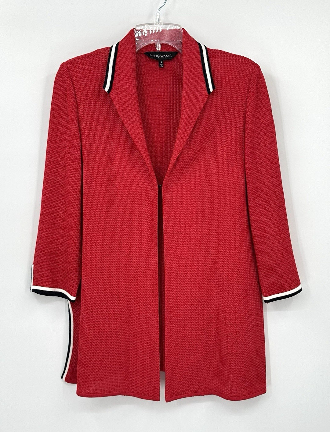 MING WANG cardigan sweater jacket tunic 3/4 sleeve knit stretch acrylic red S