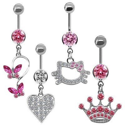 Bauchnabel Ring für Damen Trendy Rosa Schmetterling Niedlich Katze Sexy Piercing Schmuck