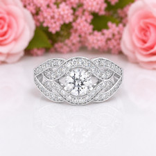 925 Sterling Silver Round Moissanite Halo Statement Engagement Ring For Her