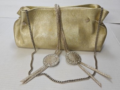 Carlos Falchi Fatto A Mano Metallic Gold Shoulder Bag Small Satchel Purse