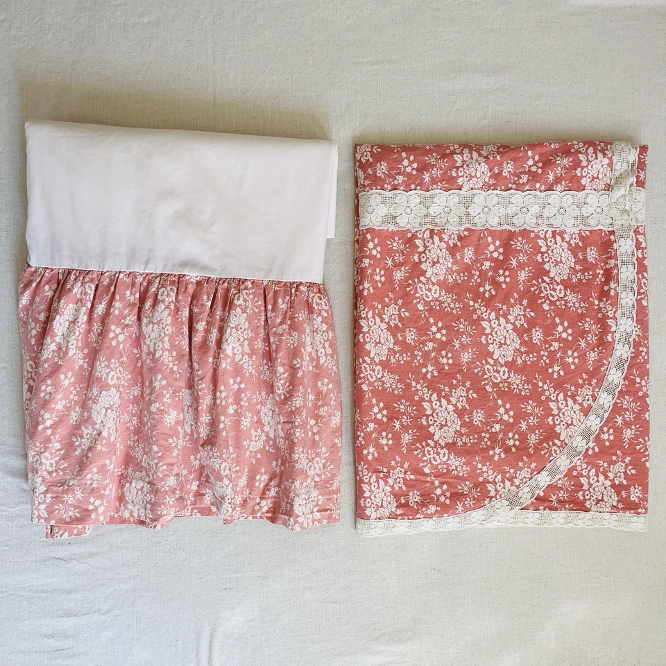 Павлин переулок покрывало и пыли оборки комплект полный/двойной розовый коттедж цветы кружево - Изображение 2 из 4