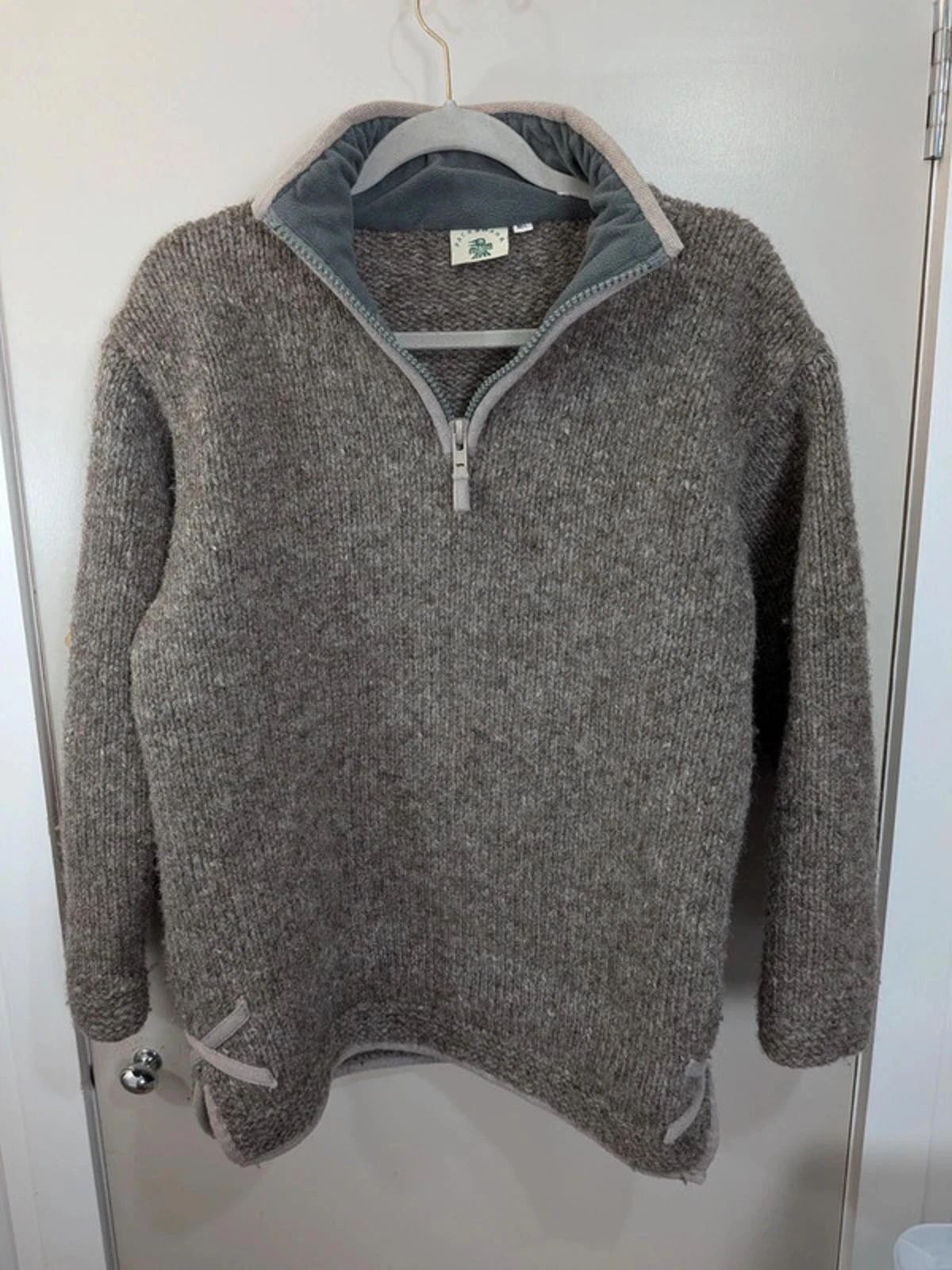 Pachamama Medium Large M/L 100% Wool Handknit Quarter Zip Sweater Nepal