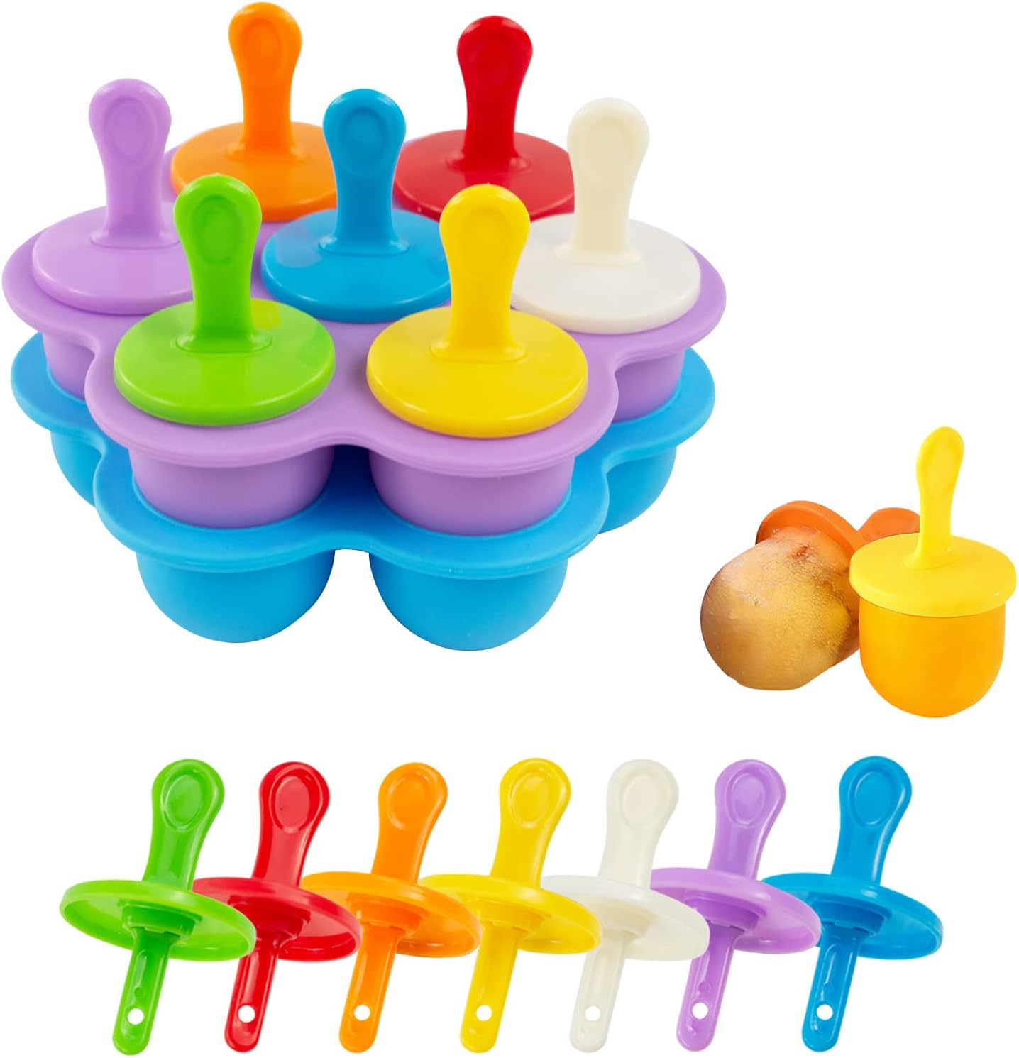 2PCS Silicone Ice Lolly Molds, Mini Popsicle Mold with Colorful Plastic Sticks,