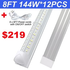 12 Pack T8 Integrated Led Bulbs 144W 18000Lm 6500K Led Shop Light 8' Fixtures
