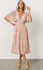 Baltic Born Kaya Midi Dress Kimono Sleeve Floral Cottagecore Boho Pleated L