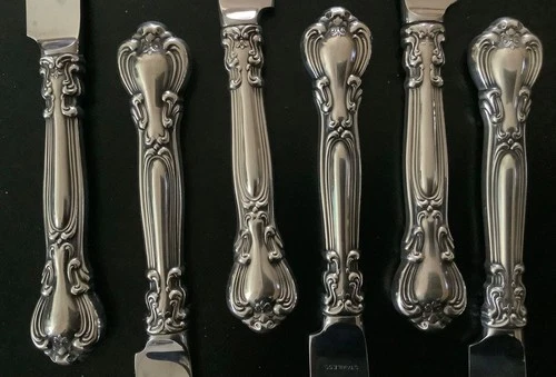 SIX Chantilly 9” Dinner Knives by Gorham Sterling Handle Stainless Blade V. Nice