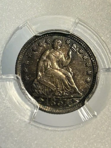 1854 Seated Liberty Arrows Half Dime 5C - PCGS AU55 Toned