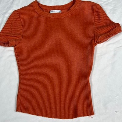 Urban Outfitters Ribbed Baby Tee Rust Orange Short Sleeve Crew Neck Top XS