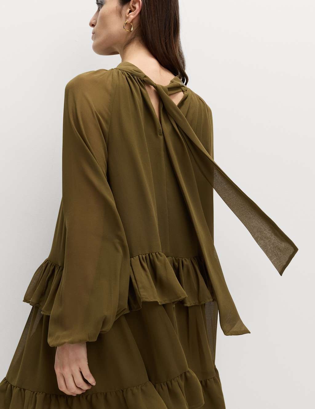 Marks & Spencer Womens Tiered Mini Dress in Moss - M&S