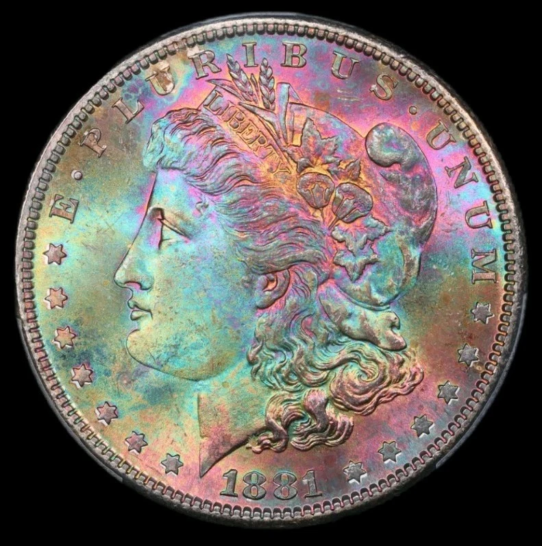 1881 S Morgan Dollar $1 PCGS MS67+ Plus Rainbow Toned Monster Color Insane Coin