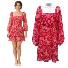 Anthropologie Sim & Sam Floral Tiered Mini Dress Red Romantic Cottagecore XL NEW