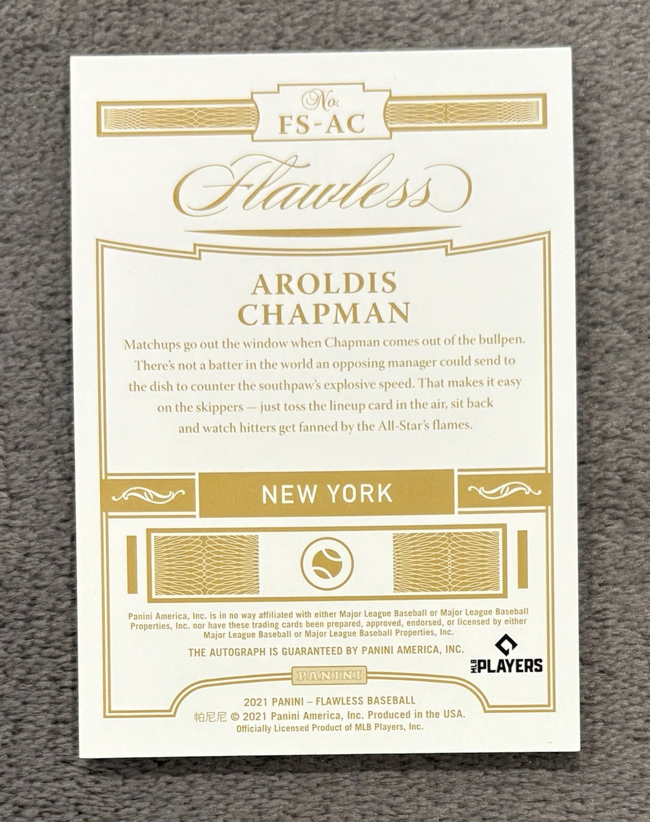 2021 Panini Flawless Flawless Signatures Aroldis Chapman Yankees Auto /15 FS-AC view 2