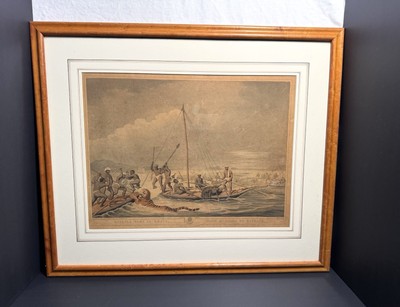 Antique 1818 Tiger Hunt  ''Killing Game in Boats'' - Howitt/ Merke Aquatint