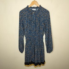 Current Air Smocked Waist Dress Floral Spotted Medium Balloon Sleeve Ruffle Neck